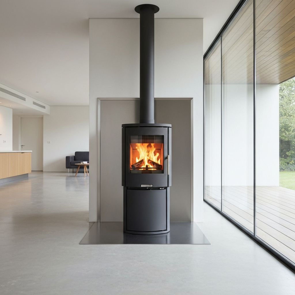Large multi fuel stove in spacious room