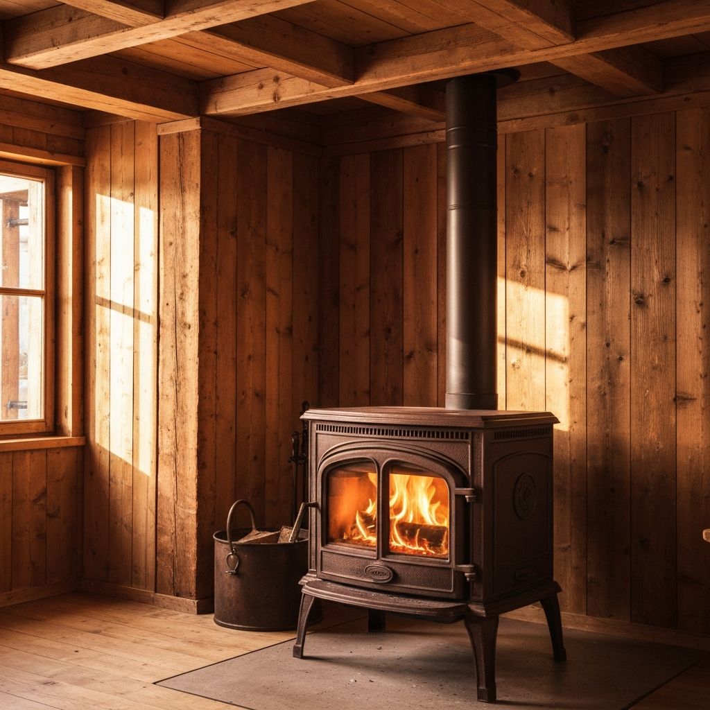 Modern stove installation with glass panels